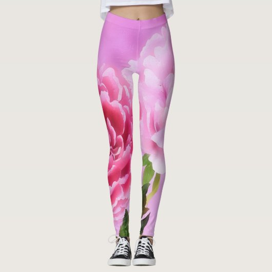 Fleurs de pivoines Art Floral Leggings roses (Devant)