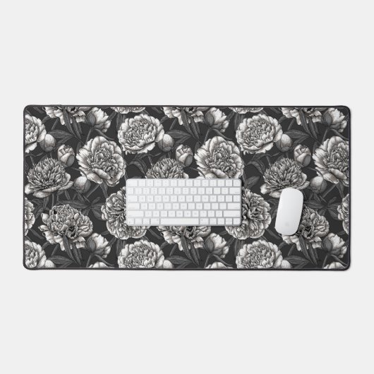 Fleurs de pivoines blanches sur gris foncé (Clavier et souris)