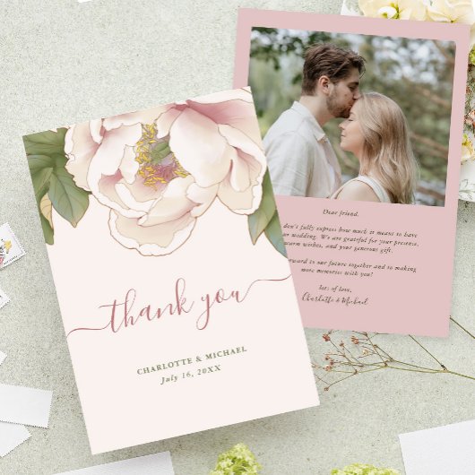 Fleurs de pivoines roses avec Carte de remerciemen