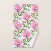 Fleurs de pivoines roses avec Feuilles verts Sage (Serviette à main)