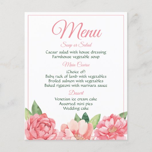 Fleurs de pivoines roses florales Menu Pivoines Ro (Devant)