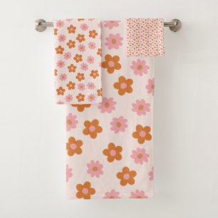 Fleurs de pop mod rétro rose et orange brûlé