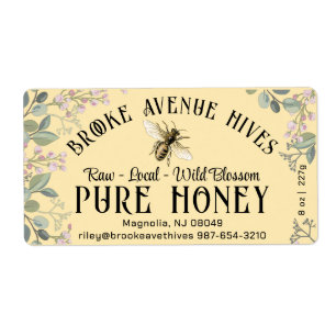 Fleurs de prairie aquarelle et Étiquette de miel d