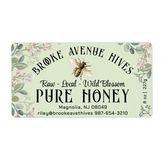 Fleurs de prairie aquarelle et Étiquette de miel d (Devant)