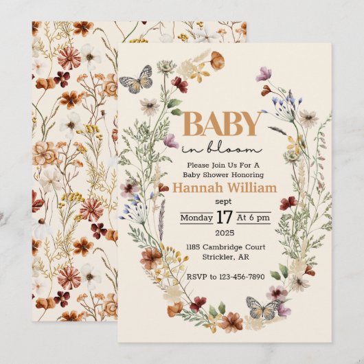 Fleurs de prairie aquarelle Invitation Baby shower (Devant / Derrière)