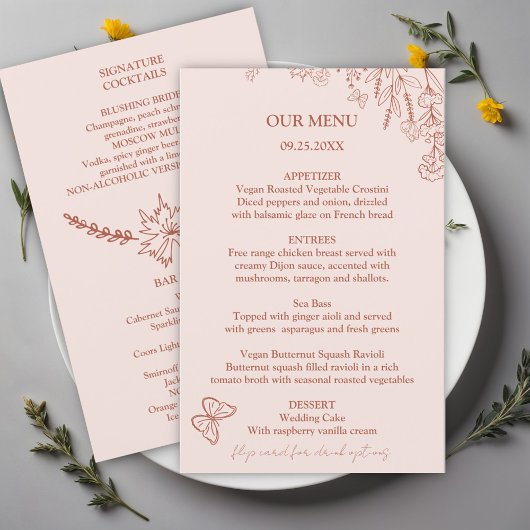 Fleurs de prairie Menu Budget Mariage Rose