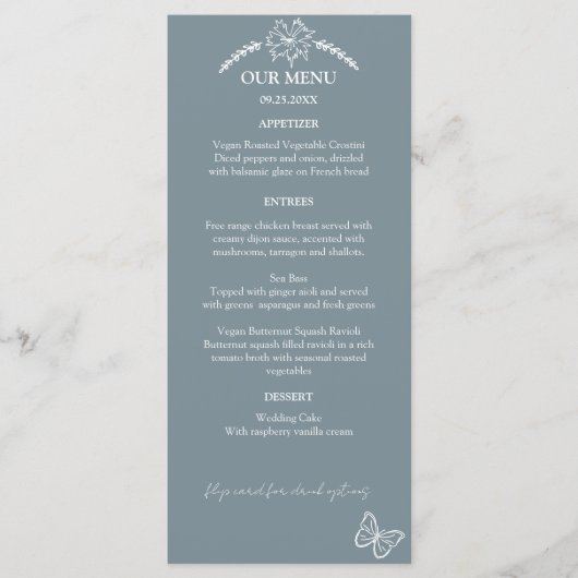 Fleurs de prairie Menu Mariage gris bleu (Devant)