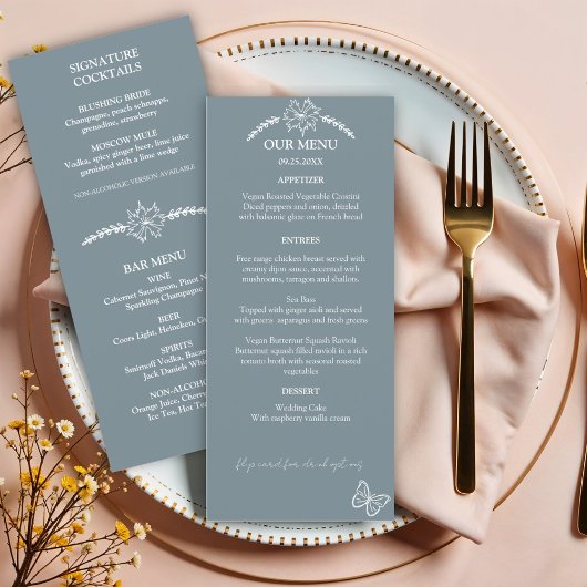 Fleurs de prairie Menu Mariage gris bleu