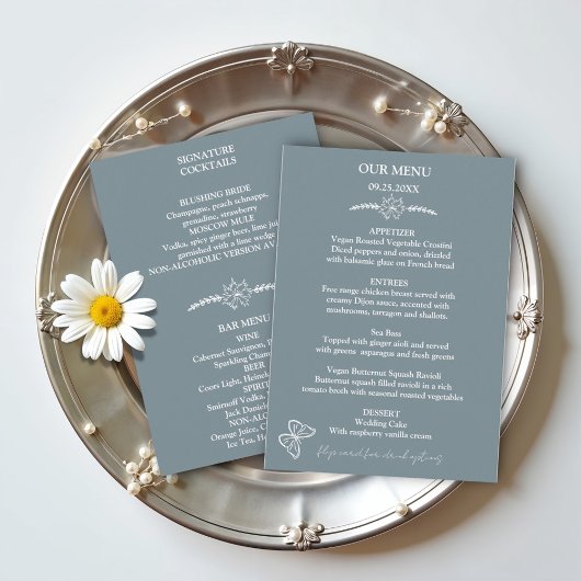 Fleurs de prairie Menu Mariage gris bleu