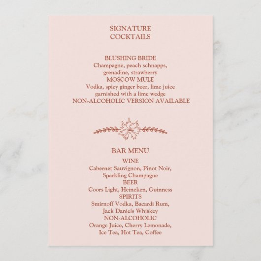 Fleurs de prairie Menu Mariage Rose (Dos)