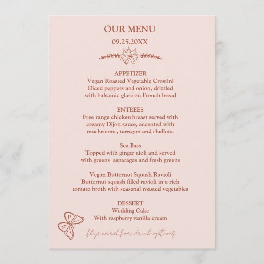 Fleurs de prairie Menu Mariage Rose (Devant)