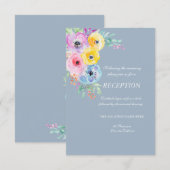Fleurs de printemps à l'aquarelle Invitation Bleu (Devant / Derrière)