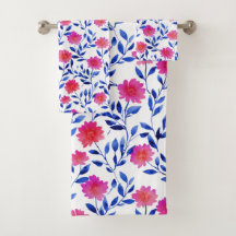 Fleurs de printemps à l'aquarelle rose et bleu flo
