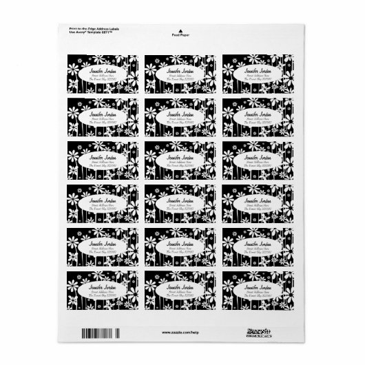 Fleurs de printemps blanches - étiquette noir (Feuille entière)