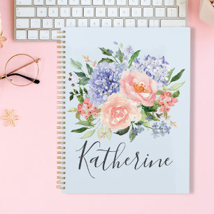 Fleurs de printemps bleu rose aquarelle monogrammé