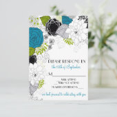 Fleurs de printemps bleu vert mariage RSVP Invitat (Debout devant)