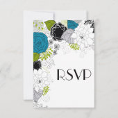 Fleurs de printemps bleu vert mariage RSVP Invitat (Dos)