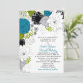 Fleurs de printemps bleues et vertes Invitations d (Debout devant)