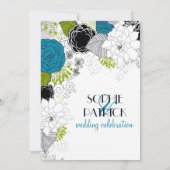 Fleurs de printemps bleues et vertes Invitations d (Dos)