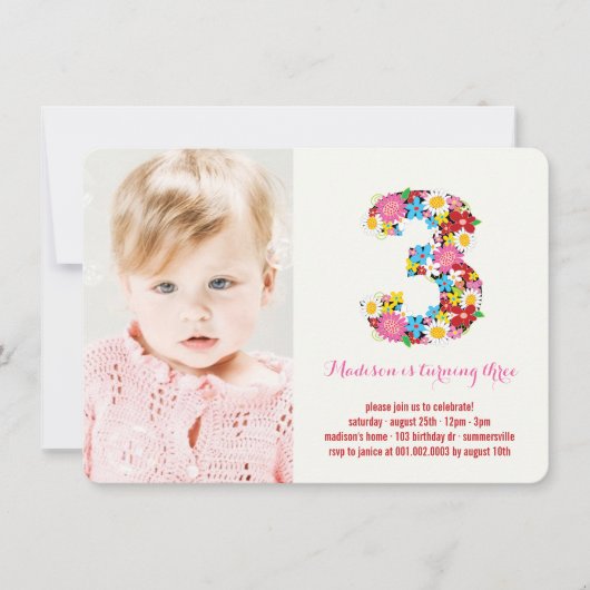 Fleurs de Printemps Chic Trois Fille 3e Invitation (Devant)