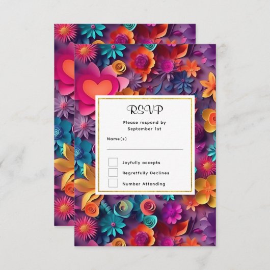 Fleurs de printemps colorées Mariage Motif RSVP (Devant / Derrière)
