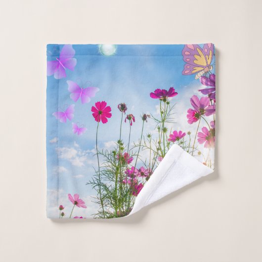 fleurs de printemps et papillon (Gant de toilette)