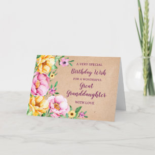 Fleurs de printemps Grande petite-fille Carte d'an