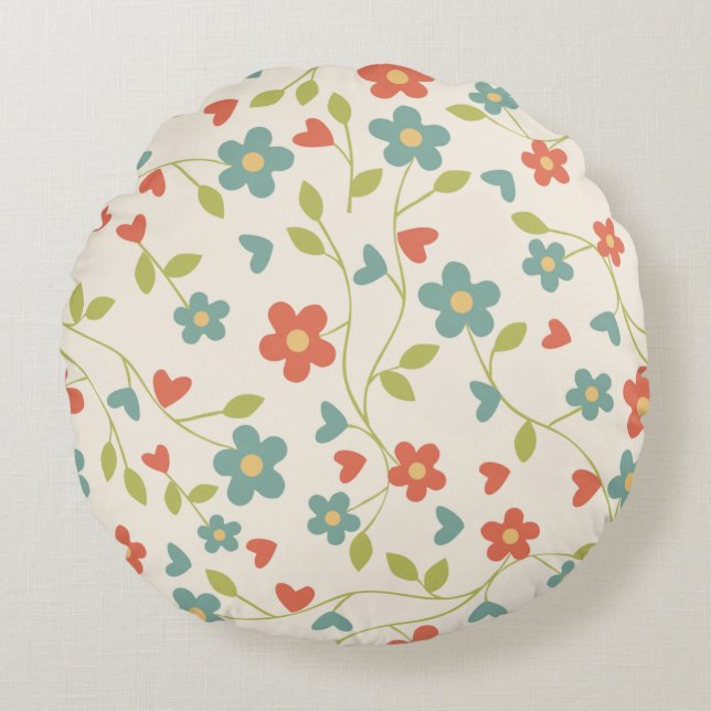 Fleurs de printemps mignonnes Coussin rond (Devant)