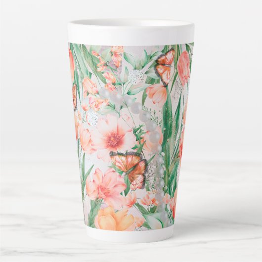 Fleurs de printemps Papillons Latte Mug (Devant)