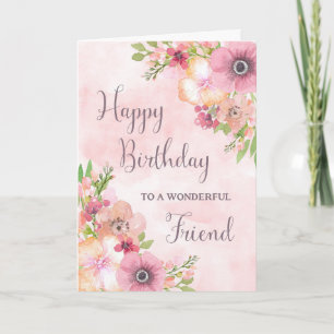Fleurs de printemps rose Ami Carte d'anniversaire