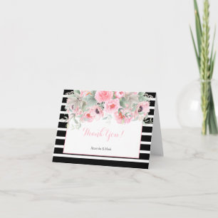 Fleurs de printemps roses aquarelle rayures Merci