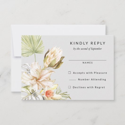 Fleurs de Protea Tropical Mariage RSVP Réponse (Devant)
