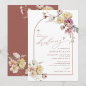 Fleurs de rose de jardin Boho Invitation de baptêm (Devant / Derrière)