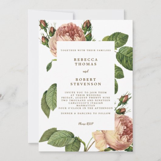 fleurs de rose faire-part de mariage modernes (Devant)