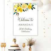 Fleurs de rose jaune 90e Anniversaire Poster de bi