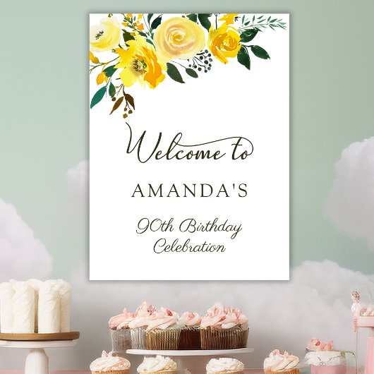 Fleurs de rose jaune 90e Anniversaire Poster de bi
