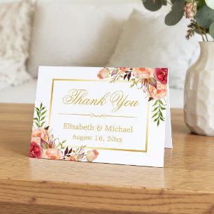 Fleurs de Rose Orange Rustique Cadre Doré Merci