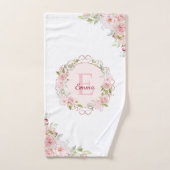 Fleurs de rose rose blush aquarelle monogramme flo (Serviette à main)