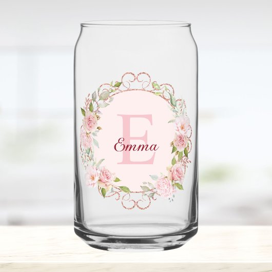 Fleurs de rose rose blush aquarelle monogramme flo