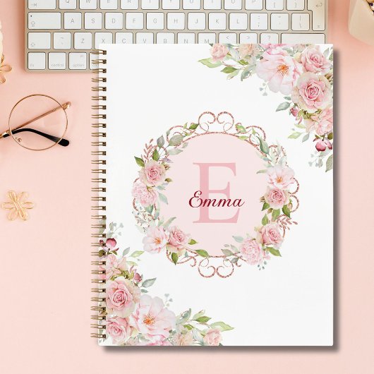 Fleurs de rose rose blush aquarelle monogramme flo