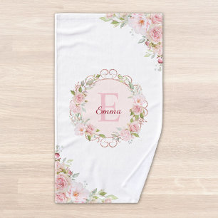 Fleurs de rose rose blush aquarelle monogramme flo