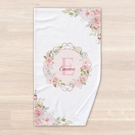 Fleurs de rose rose blush aquarelle monogramme flo