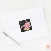 Fleurs de rose rose Noir Floral Love Stickers (Enveloppe)