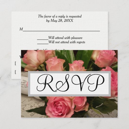 Fleurs de rose rose tendre Mariage argenté RSVP (Devant / Derrière)