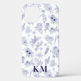 Fleurs de Saison French Personalised Blue White iPhone 12 Hoesje