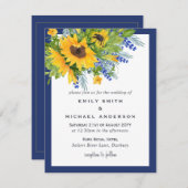 Fleurs de soleil Bleu jaune Floral Invitations de (Devant / Derrière)
