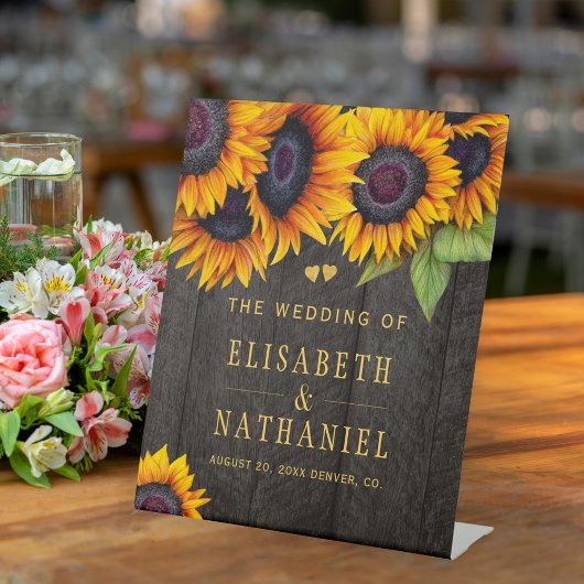 Fleurs de soleil bois rustique mariage or signe d'