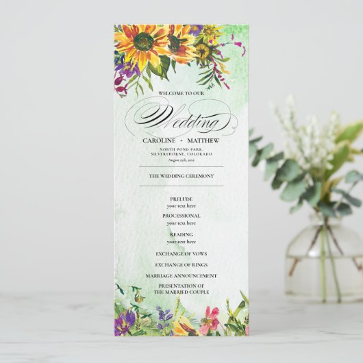 Fleurs de soleil | Cartes du programme de mariage  (Debout devant)