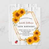 Fleurs de soleil d'anniversaire invitation bois bl (Devant / Derrière)