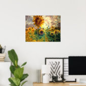 Fleurs de soleil dans un champ - Poster (Bureau à domicile)